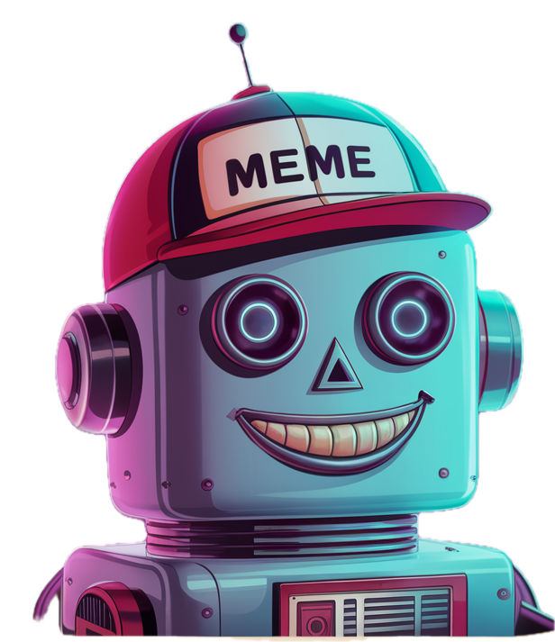 XMemeB0t mascot — a teal retro robot wearing a MEME cap